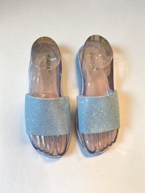 Sparkle Slide Sandals in Light Blue